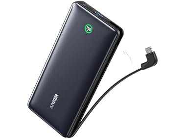(1 or 2 PACK) Anker 20,000mAh 30W PD Powerbank w/built-in USB-C Cable